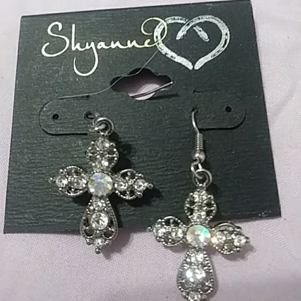 Crystal hanging cross earrings